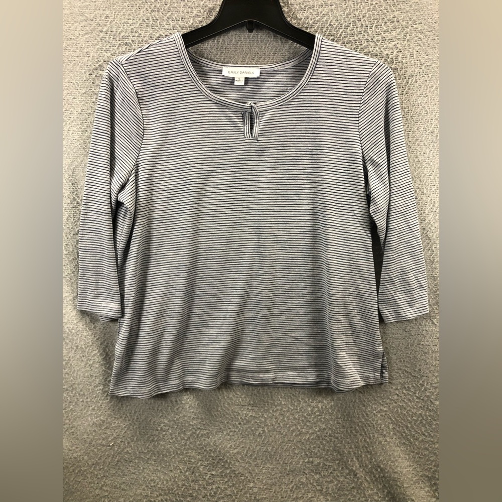 Emily Daniels Long Sleeve Shirt Women’s Size Large Gray Blue Stripes